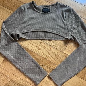 Tan ribbed shrug top bandier